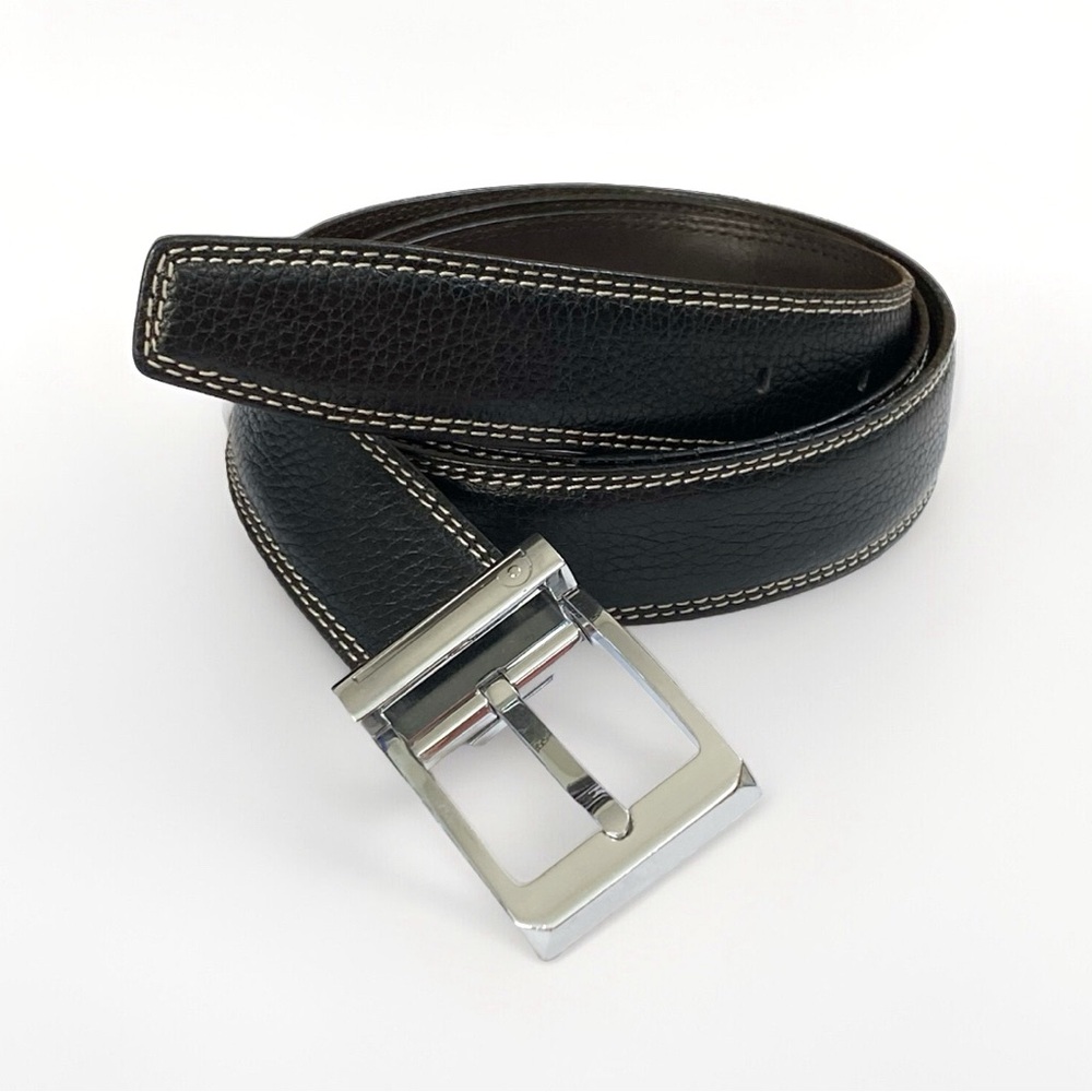 DUNHILL black leather silver square buckle belt
